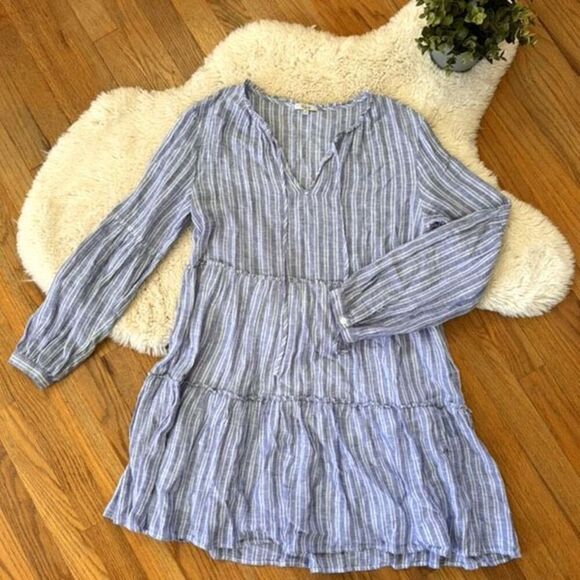Rails Everly Ludlow Stripe Linen Blend Long Sleeve Dress Blue Size S - Picture 10 of 12